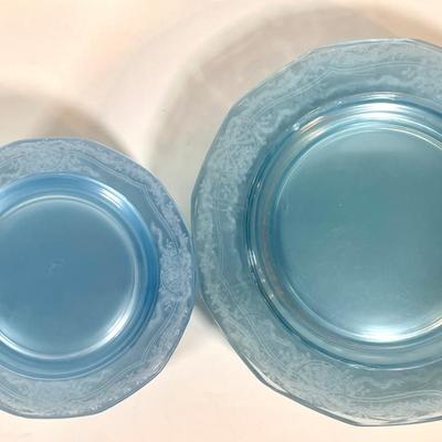 LOT 48K: Vintage Fostoria Retired June Pattern Blue Glass Plates