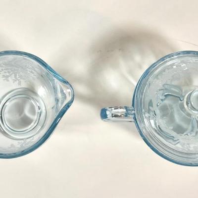 LOT 49K: Vintage Fostoria Retired June Pattern Blue Glass Tea Set