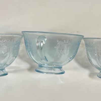 LOT 49K: Vintage Fostoria Retired June Pattern Blue Glass Tea Set