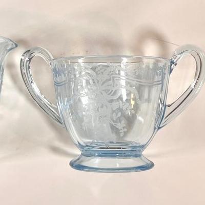 LOT 49K: Vintage Fostoria Retired June Pattern Blue Glass Tea Set