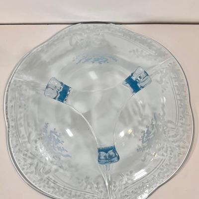 LOT 50K: Vintage Fostoria Retired June Pattern Blue Glass Serving Dishes