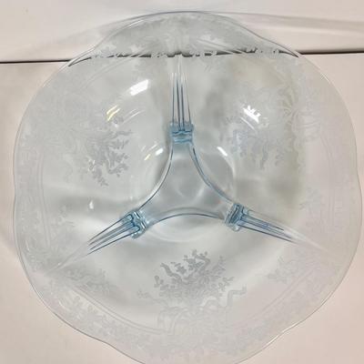 LOT 50K: Vintage Fostoria Retired June Pattern Blue Glass Serving Dishes