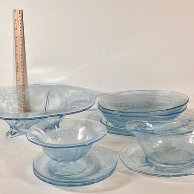 LOT 50K: Vintage Fostoria Retired June Pattern Blue Glass Serving Dishes
