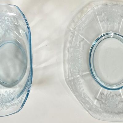 LOT 50K: Vintage Fostoria Retired June Pattern Blue Glass Serving Dishes