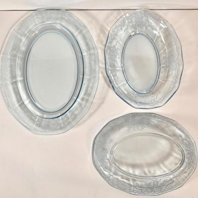 LOT 50K: Vintage Fostoria Retired June Pattern Blue Glass Serving Dishes