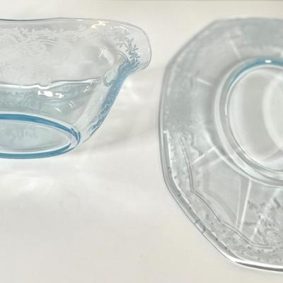 LOT 50K: Vintage Fostoria Retired June Pattern Blue Glass Serving Dishes