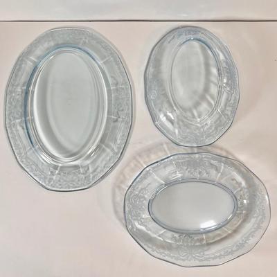 LOT 50K: Vintage Fostoria Retired June Pattern Blue Glass Serving Dishes