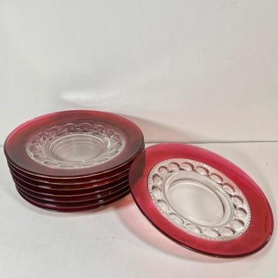 LOT 51K: Vintage Thumbprint Ruby Glass Plates
