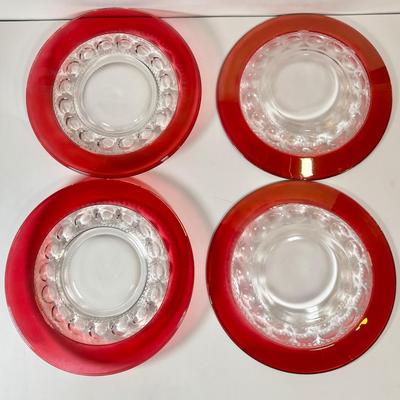 LOT 51K: Vintage Thumbprint Ruby Glass Plates