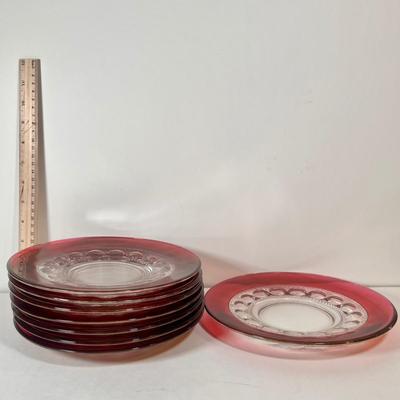LOT 51K: Vintage Thumbprint Ruby Glass Plates