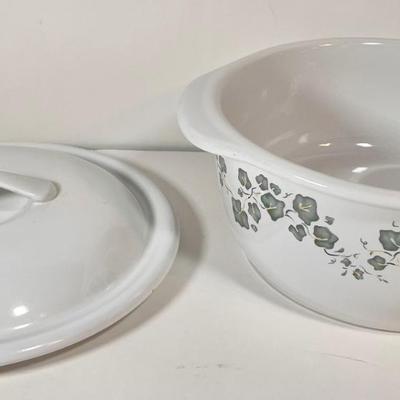 LOT 53K: Vintage 1970s Enamelware Floral Fondue Pot, Corelle Coordinates Ivy Stoneware Dishes, Coca Cola Glass, and More!