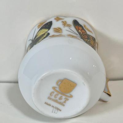 LOT 55K: CC&T Demitasse Butterfly Print Tea Set, Floral Gold Vase, Gold Coasters, Salt&Pepper Shakers, and More!
