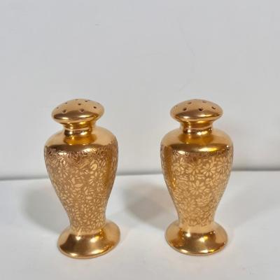 LOT 55K: CC&T Demitasse Butterfly Print Tea Set, Floral Gold Vase, Gold Coasters, Salt&Pepper Shakers, and More!