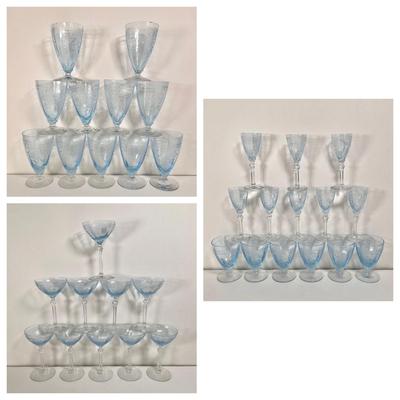 LOT 58L: Vintage Fostoria Retired June Pattern Blue Glass Stemware