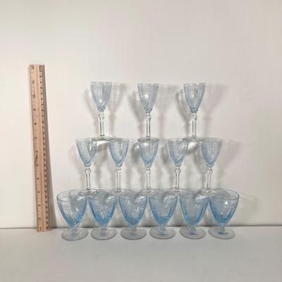 LOT 58L: Vintage Fostoria Retired June Pattern Blue Glass Stemware
