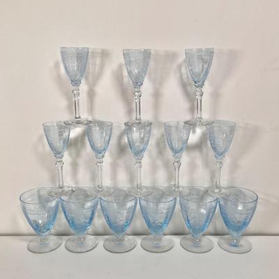 LOT 58L: Vintage Fostoria Retired June Pattern Blue Glass Stemware