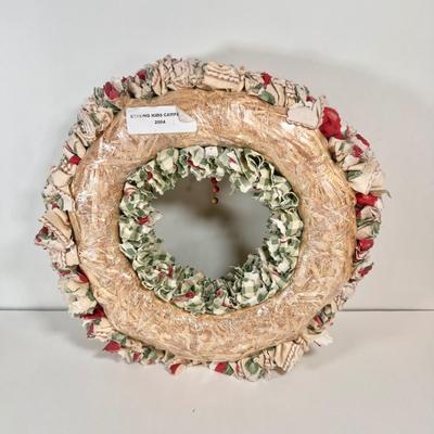 LOT 65L: Three Christmas Wreathes Decorated with Yarn, Bows & Artificial Fruit