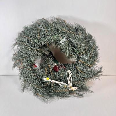 LOT 65L: Three Christmas Wreathes Decorated with Yarn, Bows & Artificial Fruit