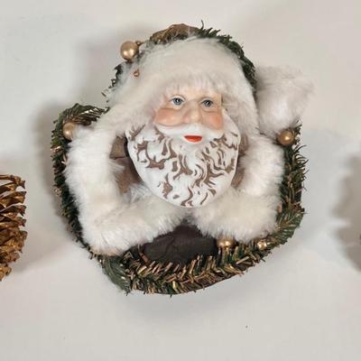 LOT 68L: Santa Head Decor, Glass Angel Ornaments, Stuffed Angel Teddybear Ornament, & Blue Ornament