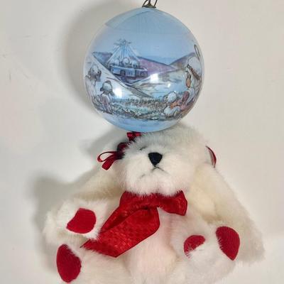 LOT 68L: Santa Head Decor, Glass Angel Ornaments, Stuffed Angel Teddybear Ornament, & Blue Ornament