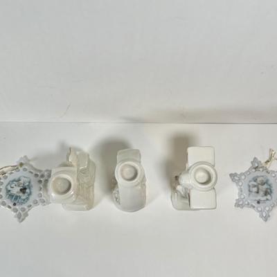 LOT 73L: Ceramic Swan Christmas Decor, Ceramic Holly Basket, 2004 TBC TeddyBear Ornament Pair, Ceramic “JOY” Candleholder Set, Vintage...