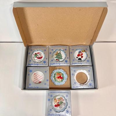 LOT 73L: Ceramic Swan Christmas Decor, Ceramic Holly Basket, 2004 TBC TeddyBear Ornament Pair, Ceramic “JOY” Candleholder Set, Vintage...