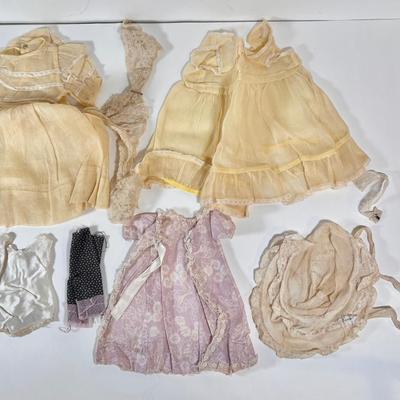 LOT 74L: Vintage / Soft Body Baby Doll, Small Porcelain Head Doll, Two Small Dress Up Dolls & Clothes (Dresses, Bonnets, Miniature...
