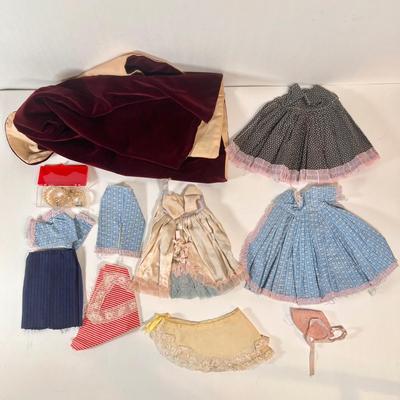 LOT 74L: Vintage / Soft Body Baby Doll, Small Porcelain Head Doll, Two Small Dress Up Dolls & Clothes (Dresses, Bonnets, Miniature...
