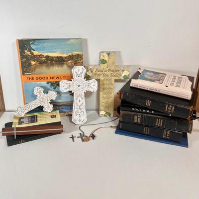 LOT 75L: 2001 Growth Corporate Pair Crosses, Lutheran Wood & Metal Cross, Yellow Prayer Cross, Small Cross Pendants, The Book of...