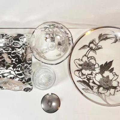 LOT 76L: Vintage Silver City Glass Company Floral Plates, Candy Dish, & Container