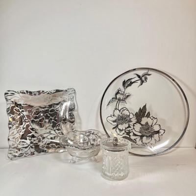 LOT 76L: Vintage Silver City Glass Company Floral Plates, Candy Dish, & Container