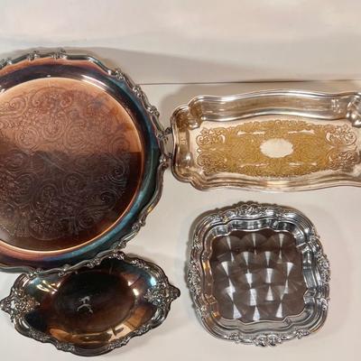 LOT 77L: Vintage F.B Rogers Silver Co. Silver Plated Serveware, Reed & Barton Silver Plated Tray, Glass Bowls, & Frank M Whiting...