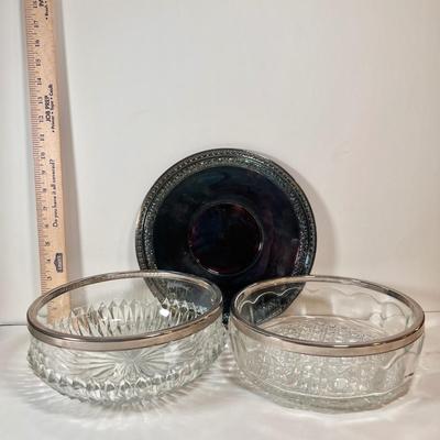 LOT 77L: Vintage F.B Rogers Silver Co. Silver Plated Serveware, Reed & Barton Silver Plated Tray, Glass Bowls, & Frank M Whiting...