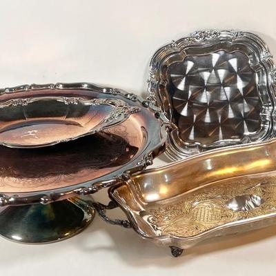 LOT 77L: Vintage F.B Rogers Silver Co. Silver Plated Serveware, Reed & Barton Silver Plated Tray, Glass Bowls, & Frank M Whiting...