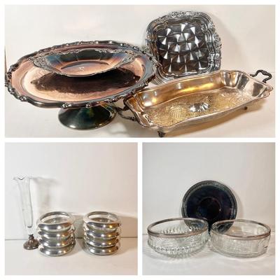 LOT 77L: Vintage F.B Rogers Silver Co. Silver Plated Serveware, Reed & Barton Silver Plated Tray, Glass Bowls, & Frank M Whiting...