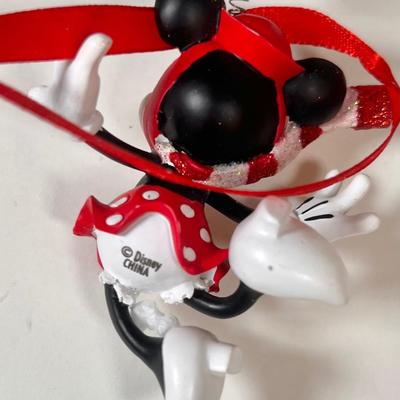 LOT 80L: 1970s Reversible Wooden Handpainted Christmas Ornaments, Morgan Inc “Bucky” Ornament, Disney Minnie Mouse Ornament, Lego Snowman...