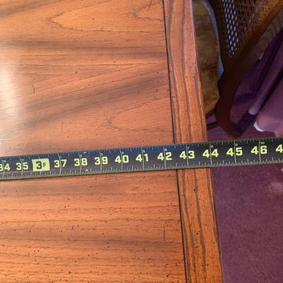 LOT 162 L: Unique American Drew Dining Room Table w/ 2 Leaves, 6 Gold Velveteen & Cane Chairs & Table Pads