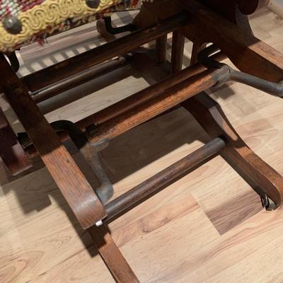 Antique Oak Mechanical Glider Platform Rocker