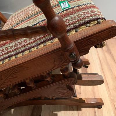 Antique Oak Mechanical Glider Platform Rocker