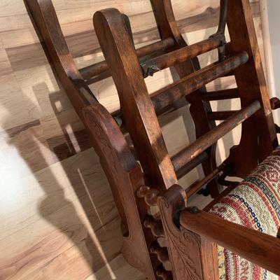 Antique Oak Mechanical Glider Platform Rocker