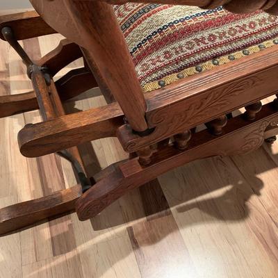 Antique Oak Mechanical Glider Platform Rocker