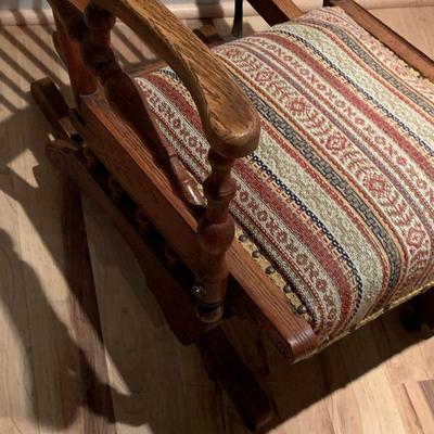 Antique Oak Mechanical Glider Platform Rocker