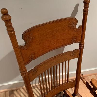 Antique Oak Mechanical Glider Platform Rocker