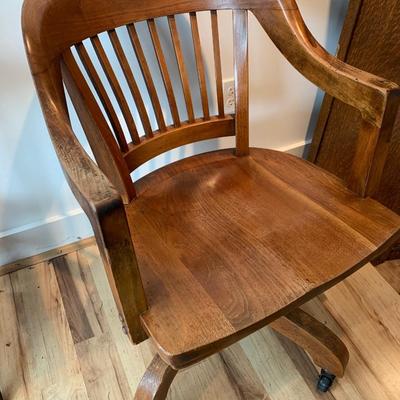 Antique Wood Office Chair On Casters