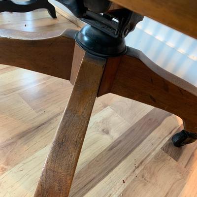 Antique Wood Office Chair On Casters