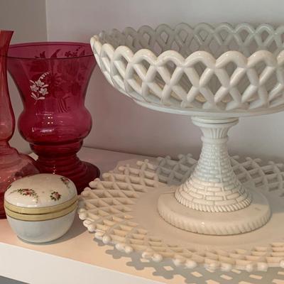 Lace Milk Glass / Ruby Red Collectibles Lot