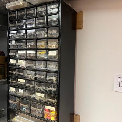 Metal & Plastic Parts Cabinet & Bins W/Contents Included (B1-MG)
