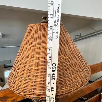 Lot 222 Lamp with wicker shade and wooden nightstand