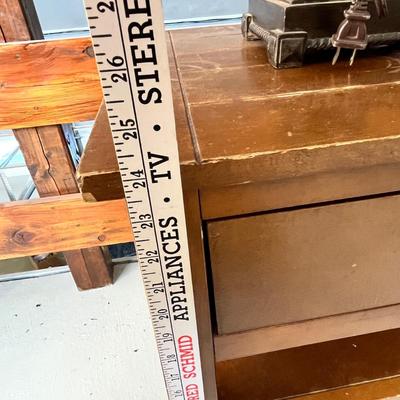 Lot 222 Lamp with wicker shade and wooden nightstand