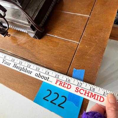 Lot 222 Lamp with wicker shade and wooden nightstand